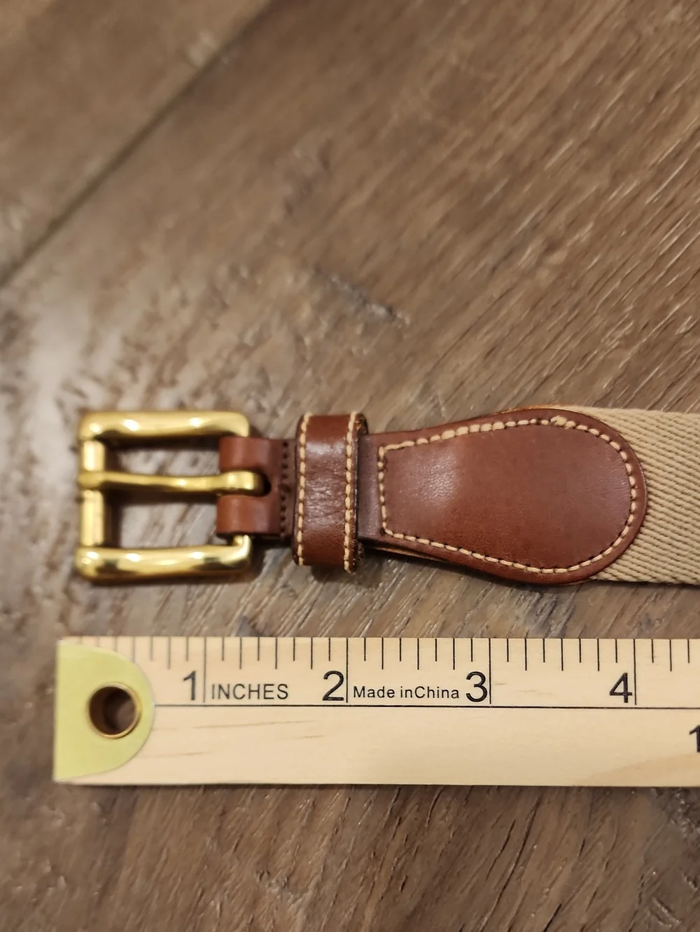 Vintage Dooney Bourke Belt Wool Solid Brass Buckle Leather Trim Neutral size 32
